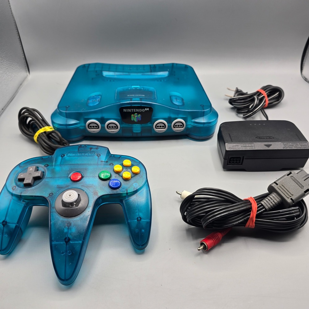 Nintendo 64 N64 Funtastic Series Clear Ice Blue Console Controller Bundle USA